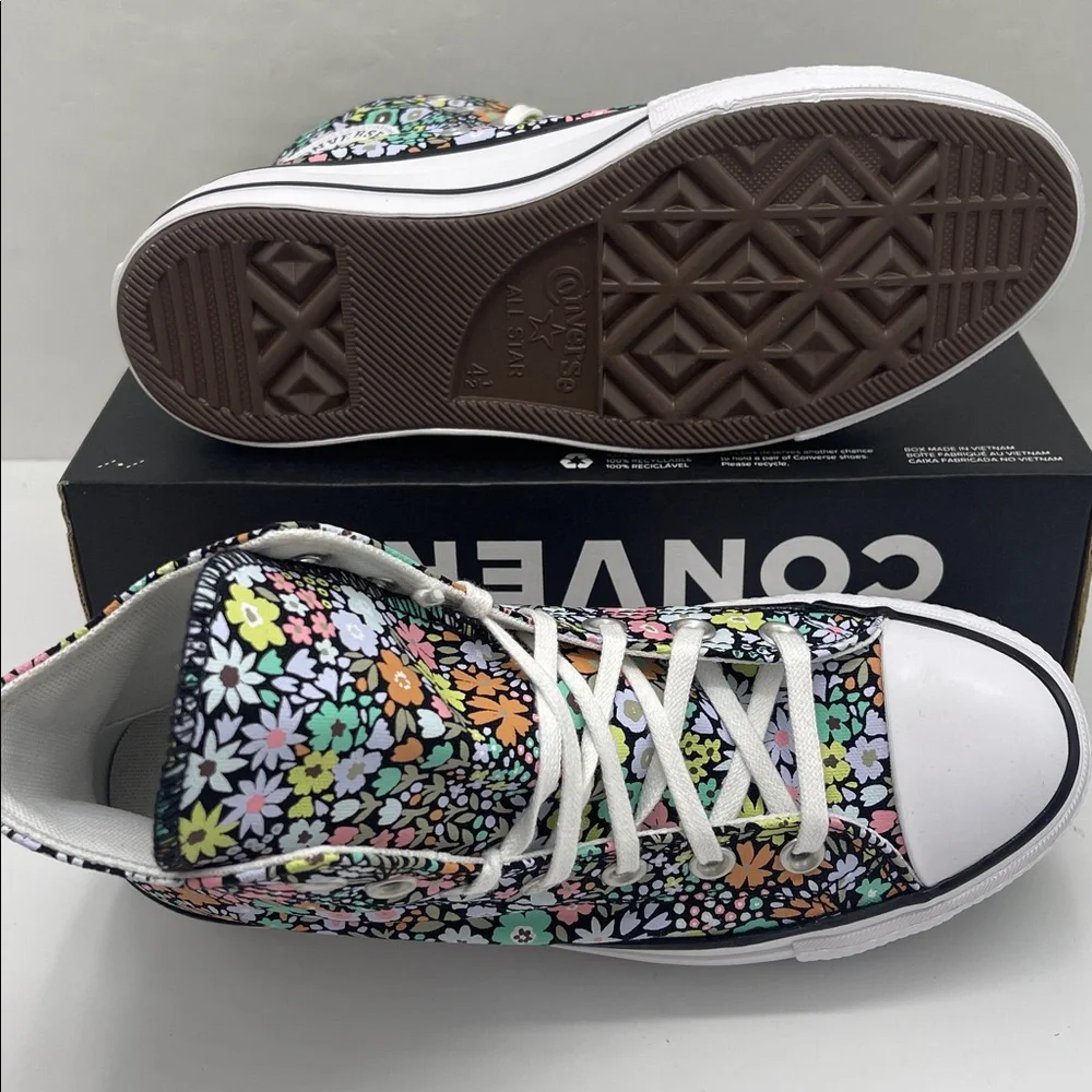 Converse Floral Platform High Top Sneakers - Black with Pastel Flowers